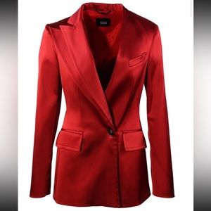 Nisse red satin blazer and trouser suit set
